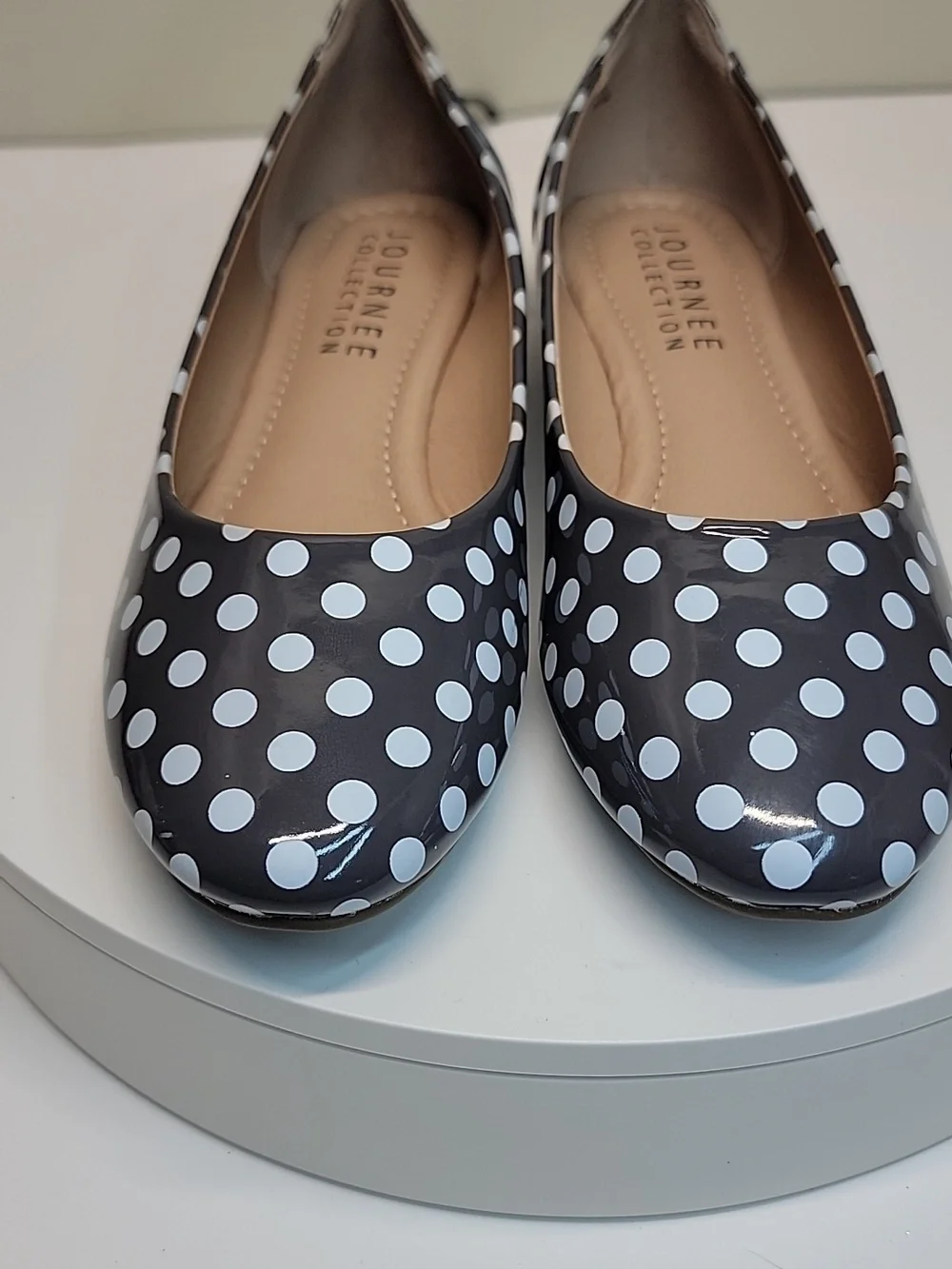 Journee Collection Grey Polka Dot Ballet Flats NEW Slip-on